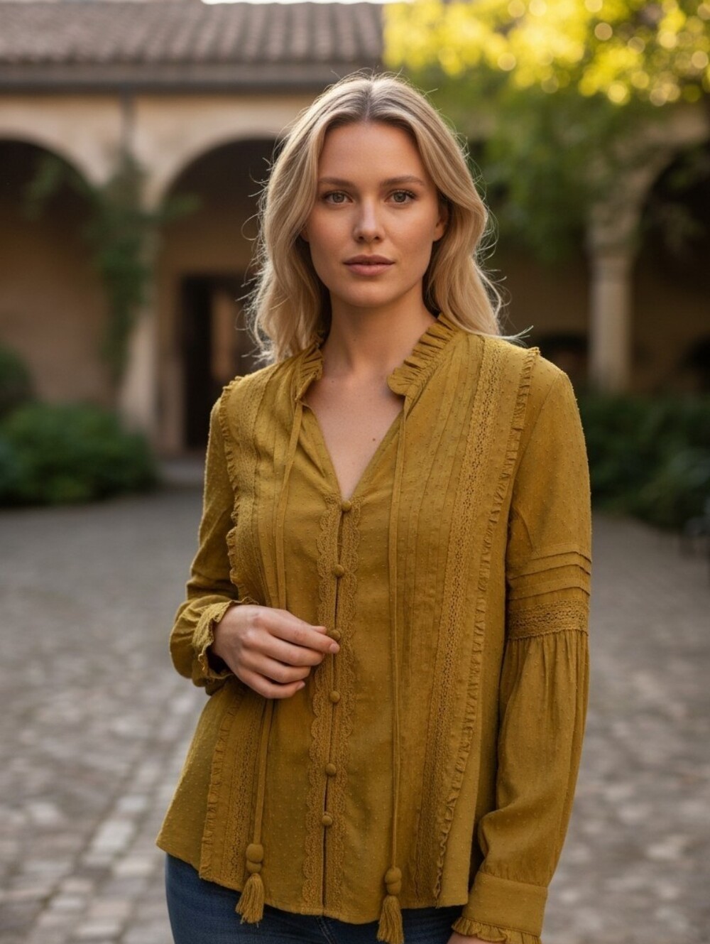 NEW Show Me Your Mumu Mustard Yellow Button-Front Oversized Boho Top